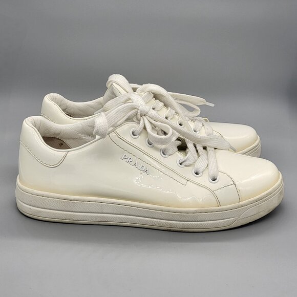 Prada White Patent Leather Sneakers - Picture 3 of 17